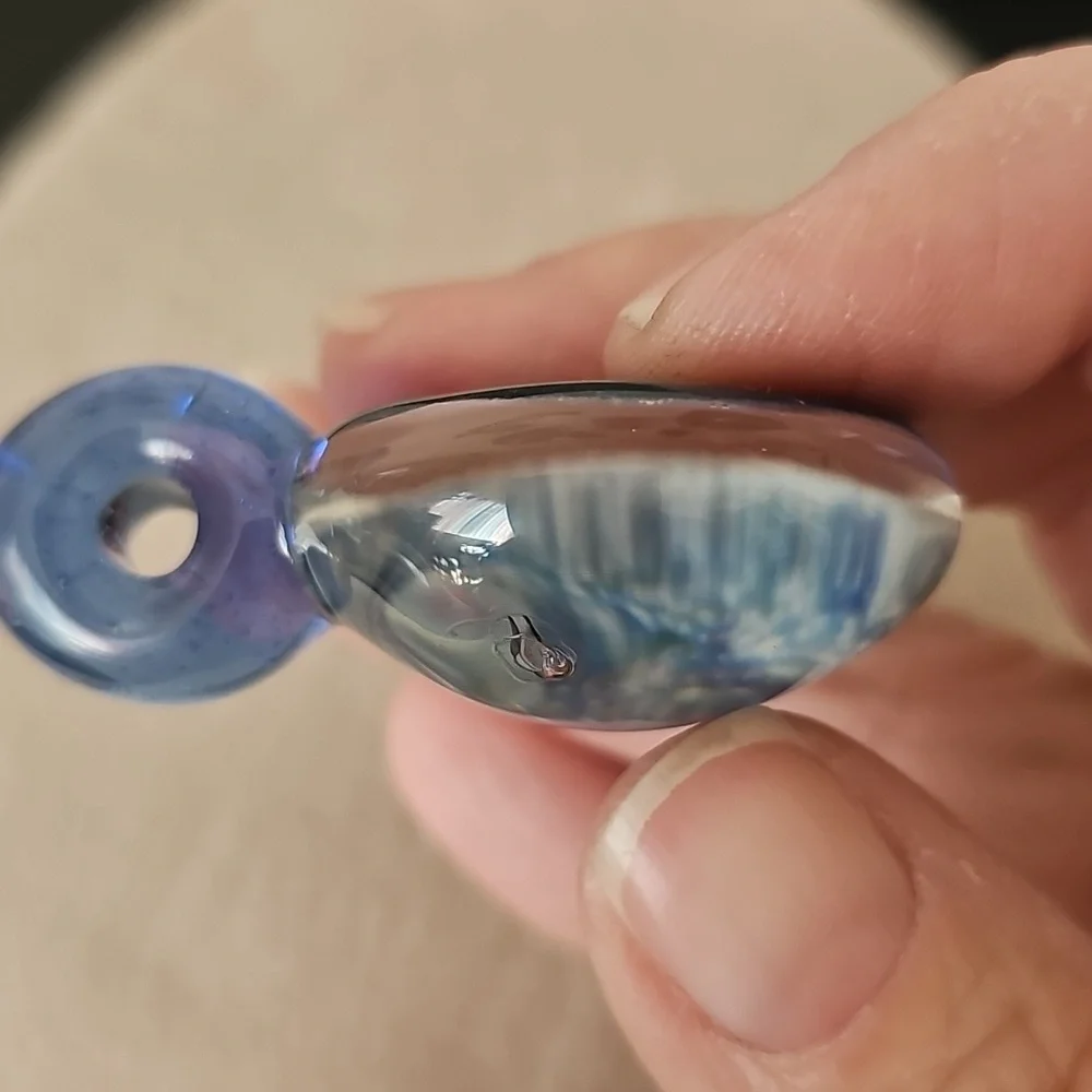 Handblown Blue and Black Glass Orb Pendant Necklace 18 Inches 🎲